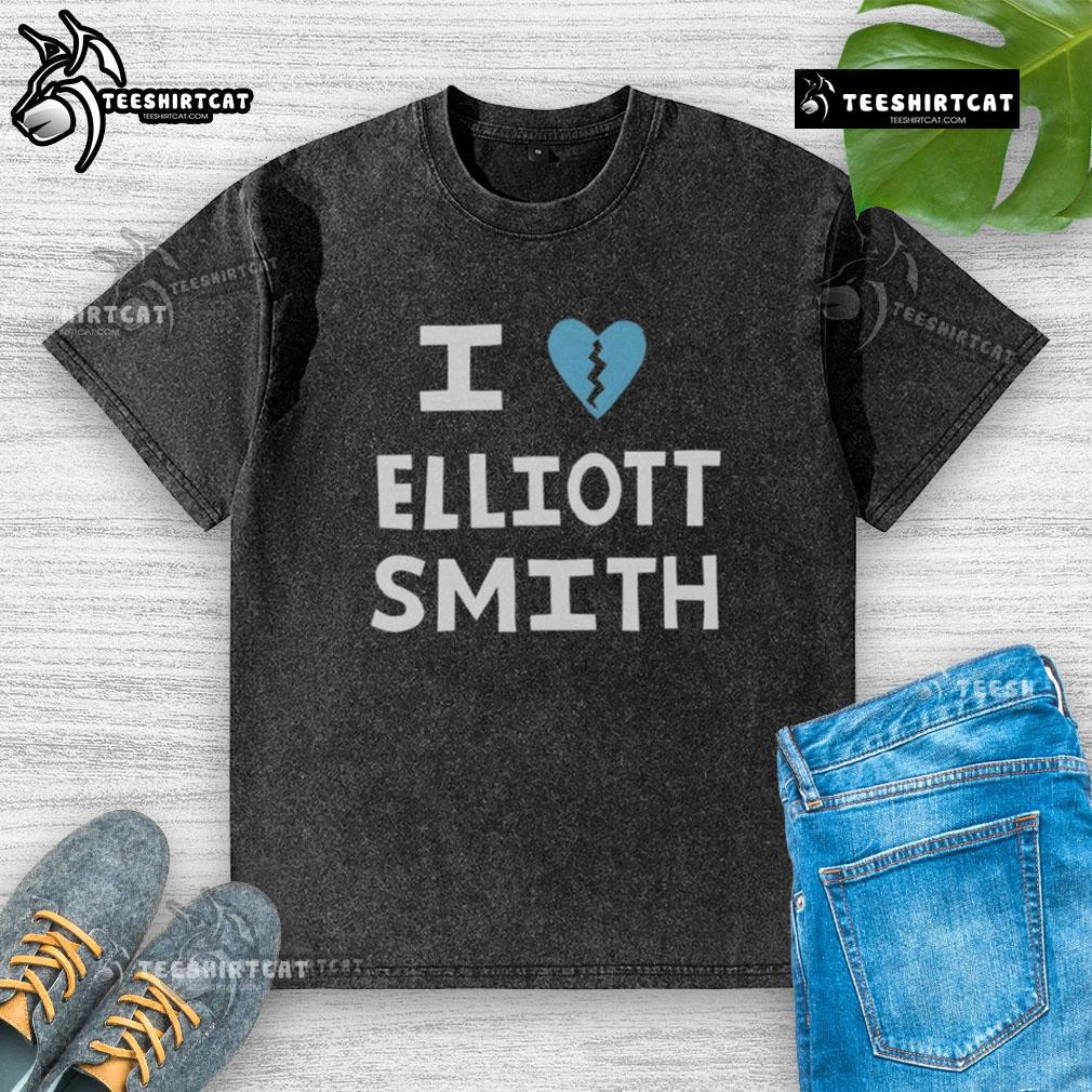 Premium I Love Elliott Smith washed t-shirt featuring a vintage design and soft fabric for music lovers.