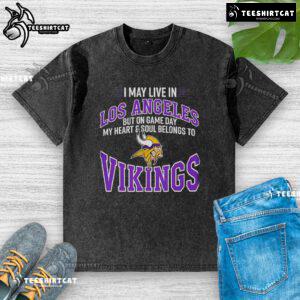 Premium Minnesota Vikings washed t-shirt for fans who love LA but support their team on gameday.