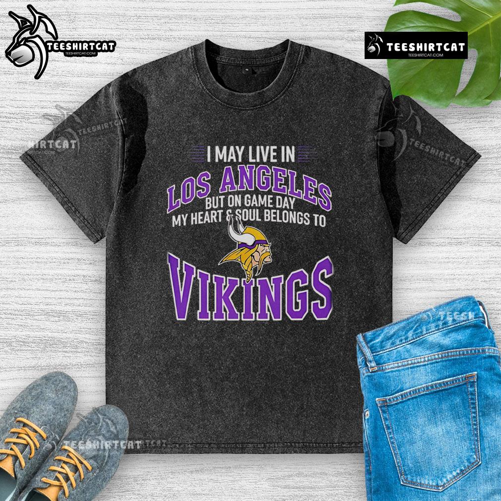Premium Minnesota Vikings washed t-shirt for fans who love LA but support their team on gameday.