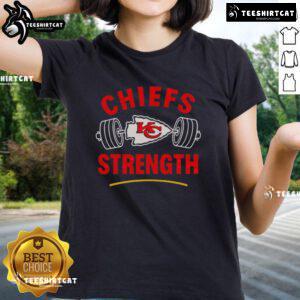 Premium Kansas City Chiefs Strength Gym Ladies Tee in vibrant red, featuring team logo and stylish design for fans.