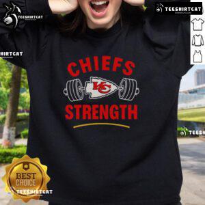 Alt Text: Premium Kansas City Chiefs strength gym sweatshirt in red, featuring the team's logo and a comfortable fit for workouts.