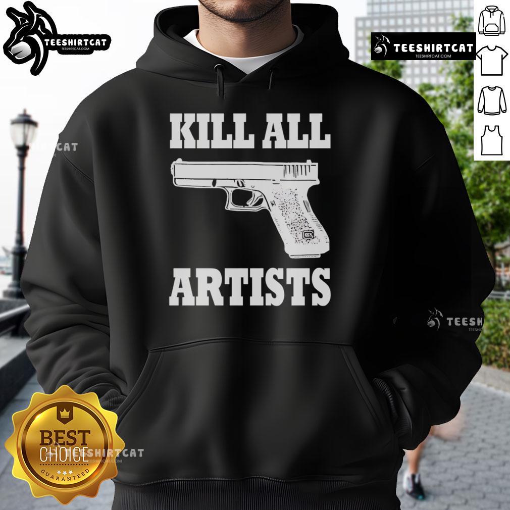 Premium Kill All Artists Gun Hoodie featuring bold graphic design, perfect for streetwear enthusiasts and art lovers.