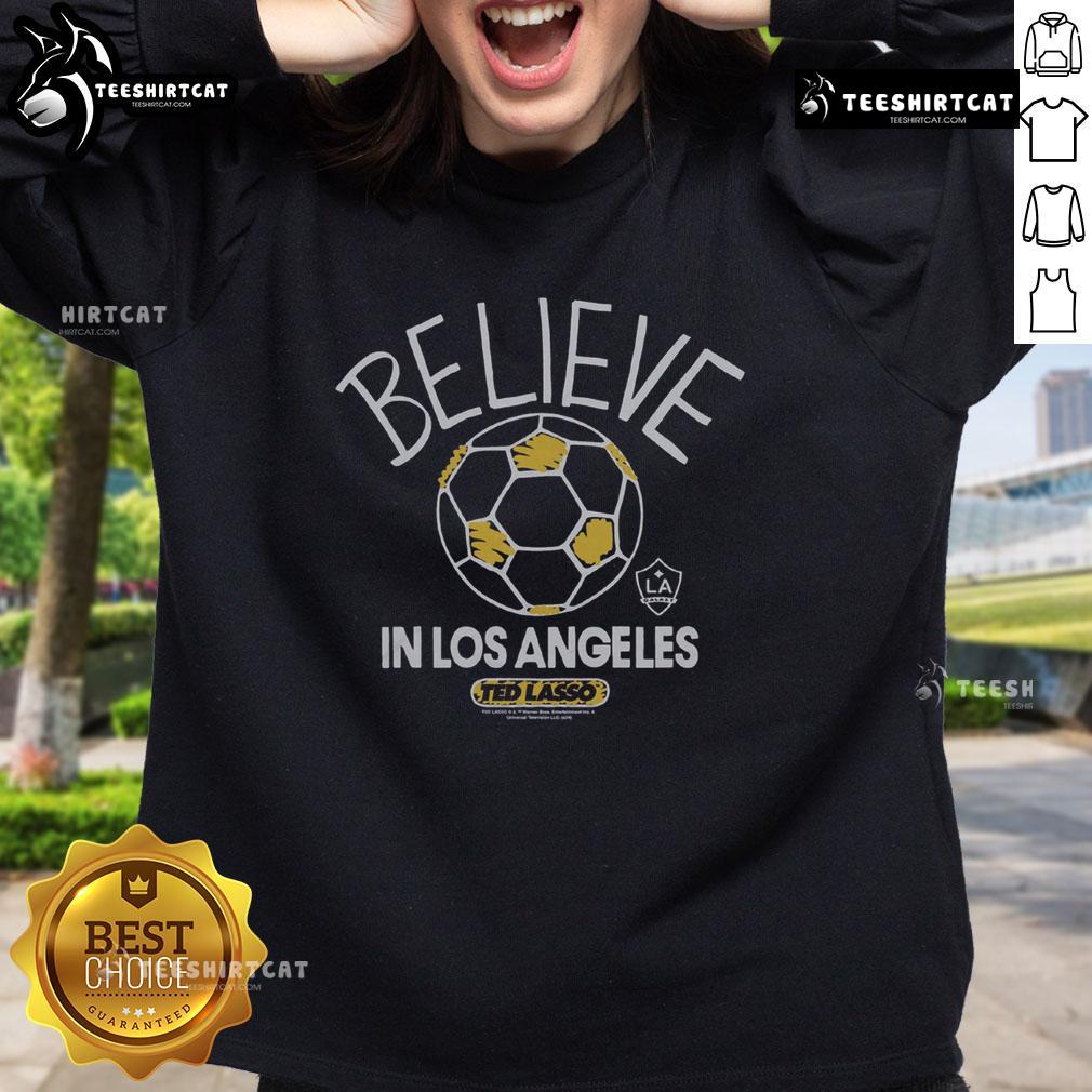 Premium LA Galaxy Homage MLS x Ted Lasso 'Believe' Sweatshirt featuring a stylish design for soccer fans.