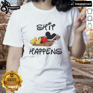 Premium Mickey Mouse Shit Happens Ladies Tee featuring a playful design and comfortable fit for casual wear.