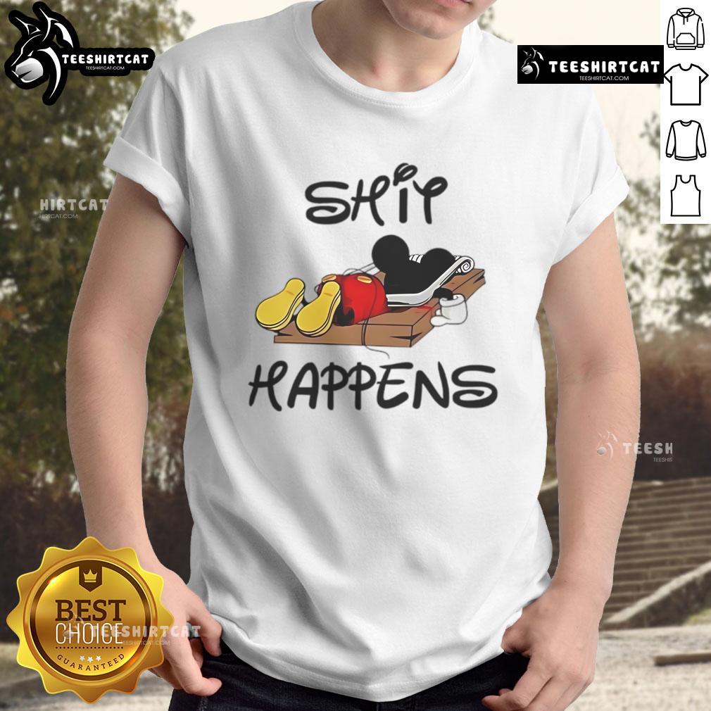 Premium Mickey Mouse 'Shit Happens' T-Shirt featuring a playful design, perfect for Disney fans and casual wear.