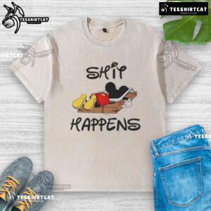 Premium Mickey Mouse Shit Happens Washed T-Shirt featuring a playful graphic design in a casual style.
