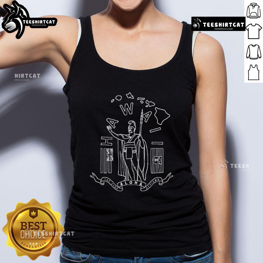 Premium Minimalist Hawaii King Kamehameha Islands Outline Tank Top featuring a stylish island graphic design.