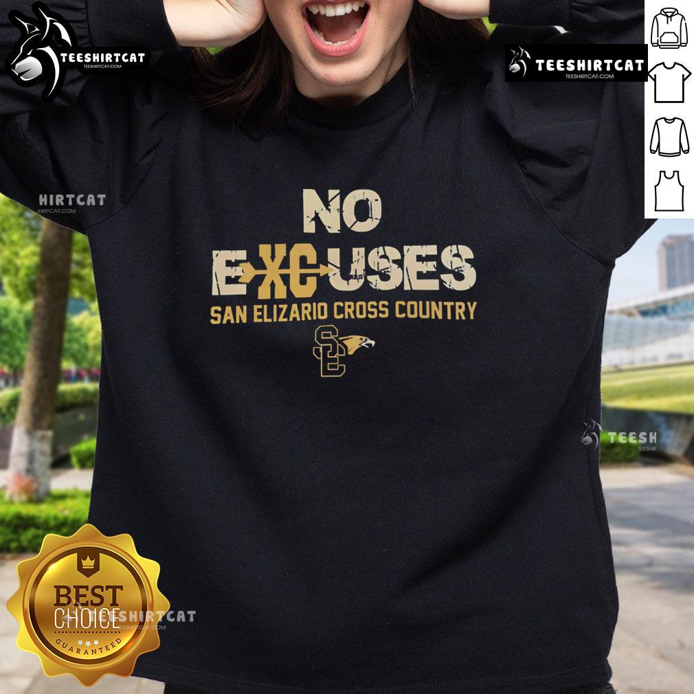 Premium No Excuses San Elizario Cross Country Sweatshirt in navy blue, perfect for athletes and fans of cross country running.