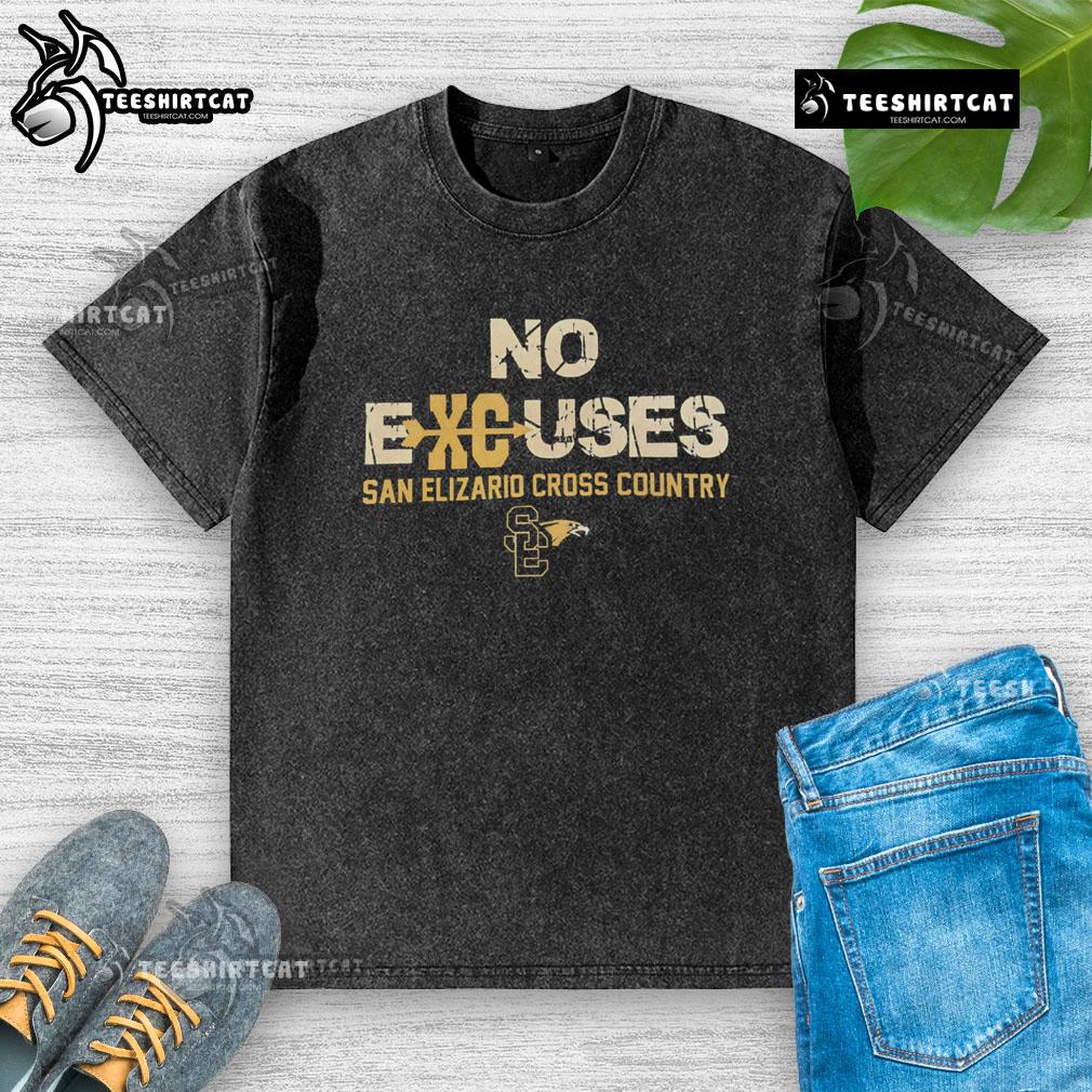 Alt Text: Premium No Excuses San Elizario Cross Country washed t-shirt featuring a stylish design for athletes and casual wear.