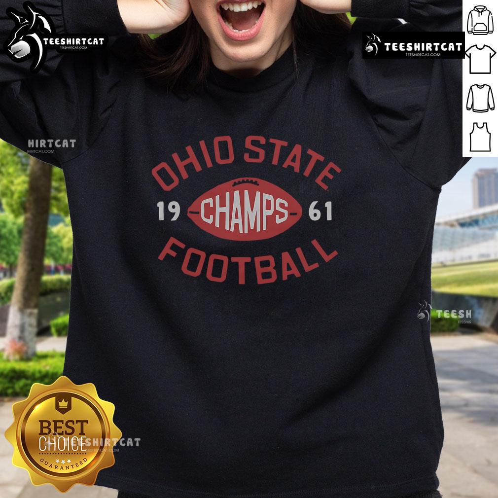 Alt Text: Premium Ohio State Football 1961 National Champs Sweatshirt featuring iconic team colors and vintage design.