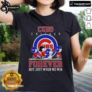 Premium Peanuts Charlie Brown Snoopy Chicago Cubs baseball tee for ladies, celebrating fandom beyond just winning.