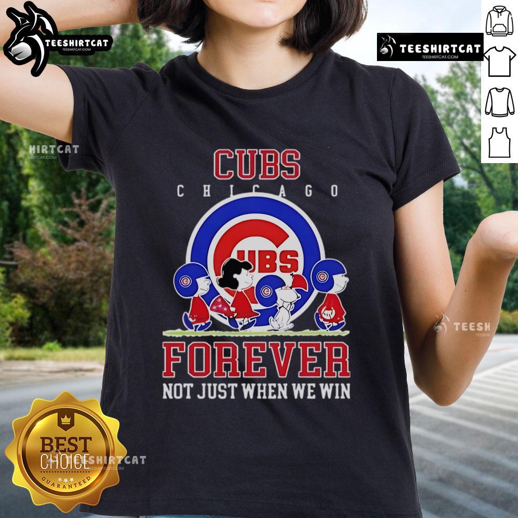 Premium Peanuts Charlie Brown Snoopy Chicago Cubs baseball tee for ladies, celebrating fandom beyond just winning.