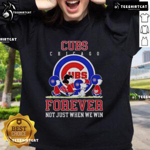 Premium Peanuts Charlie Brown Snoopy Chicago Cubs sweatshirt featuring 'Baseball Forever' design for fans.