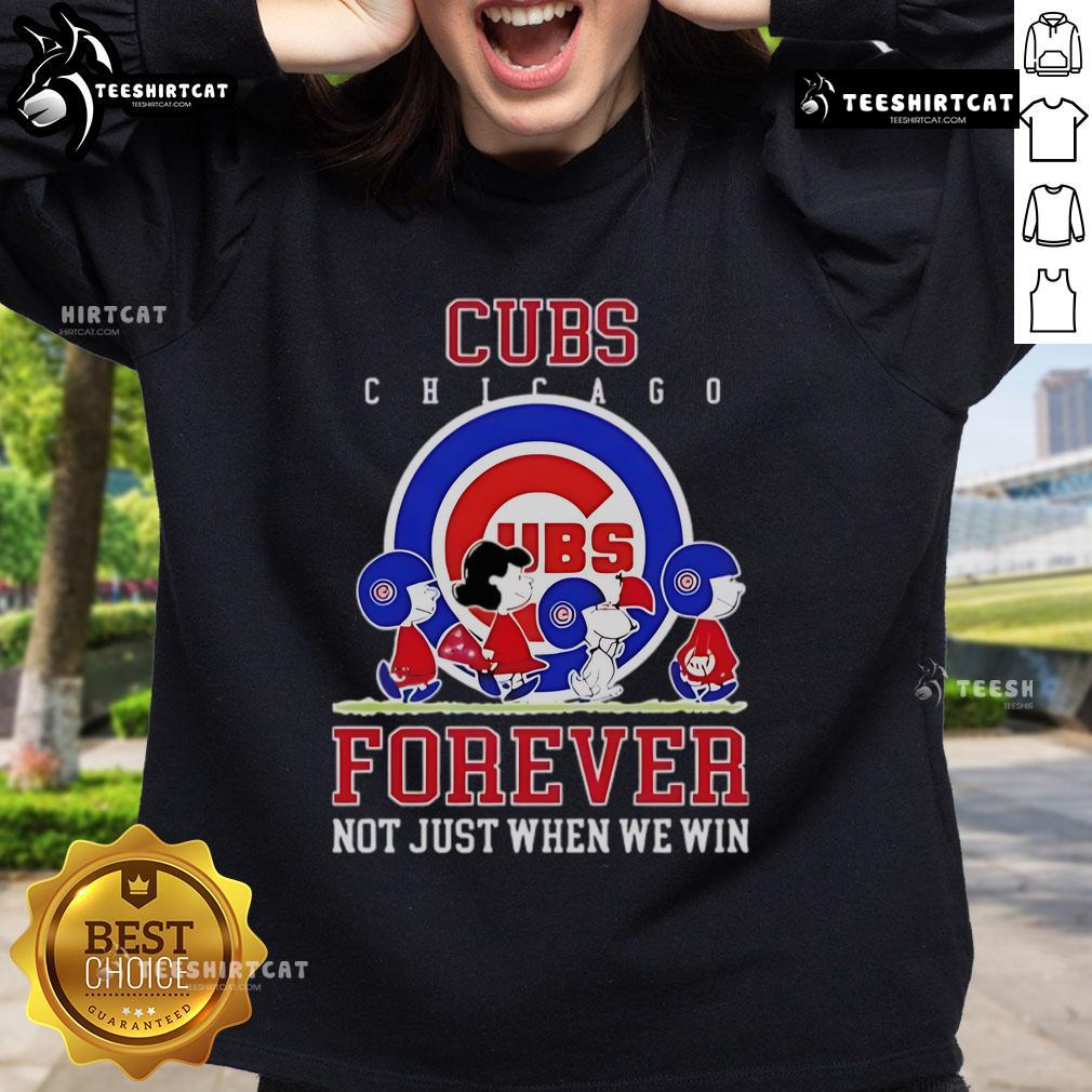Premium Peanuts Charlie Brown Snoopy Chicago Cubs sweatshirt featuring 'Baseball Forever' design for fans.
