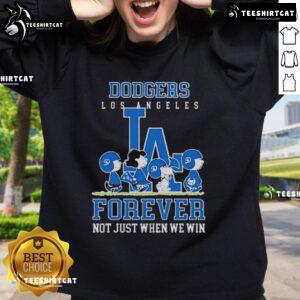 Premium peanuts sweatshirt featuring Charlie Brown, Snoopy, and Los Angeles Dodgers, celebrating baseball fandom.