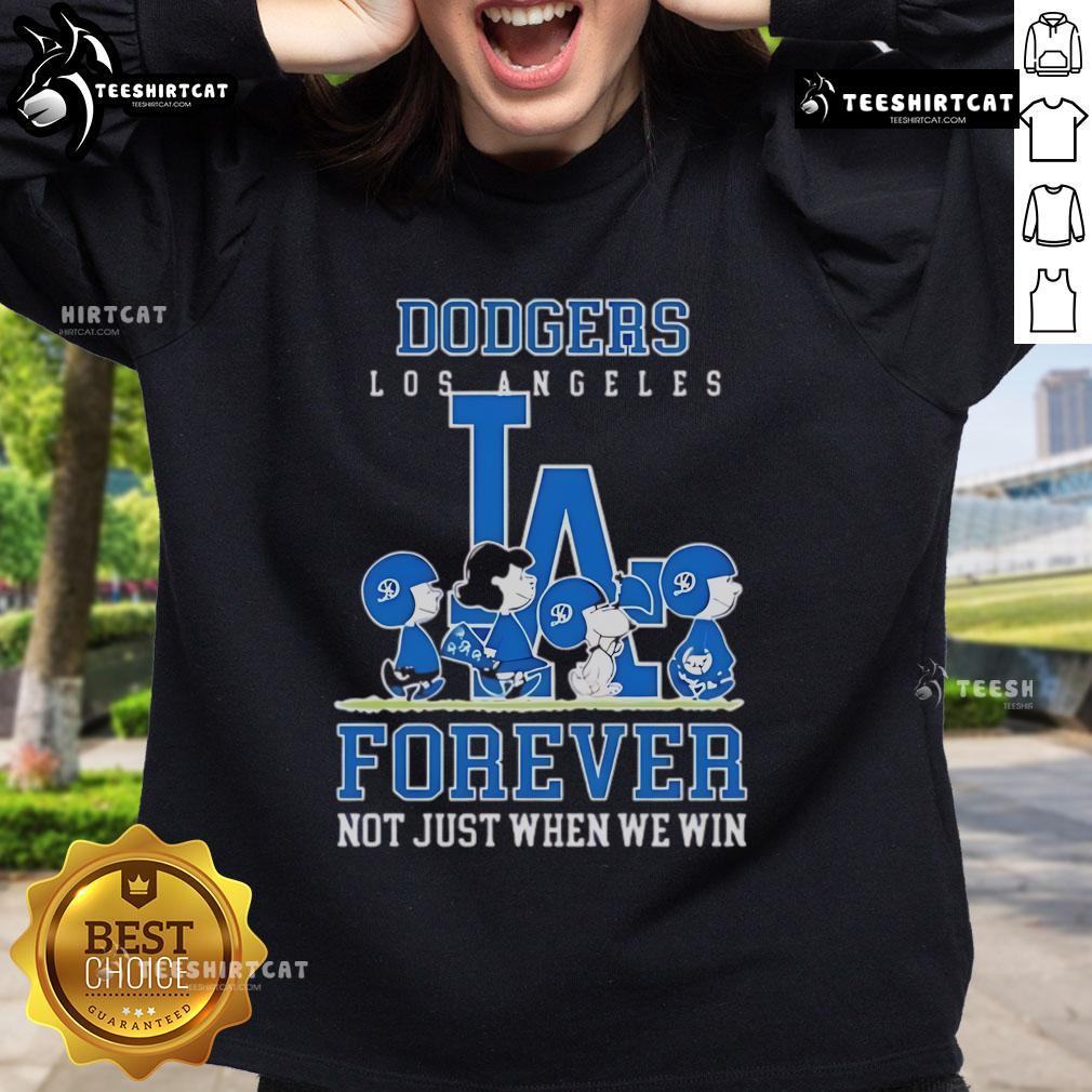 Premium peanuts sweatshirt featuring Charlie Brown, Snoopy, and Los Angeles Dodgers, celebrating baseball fandom.