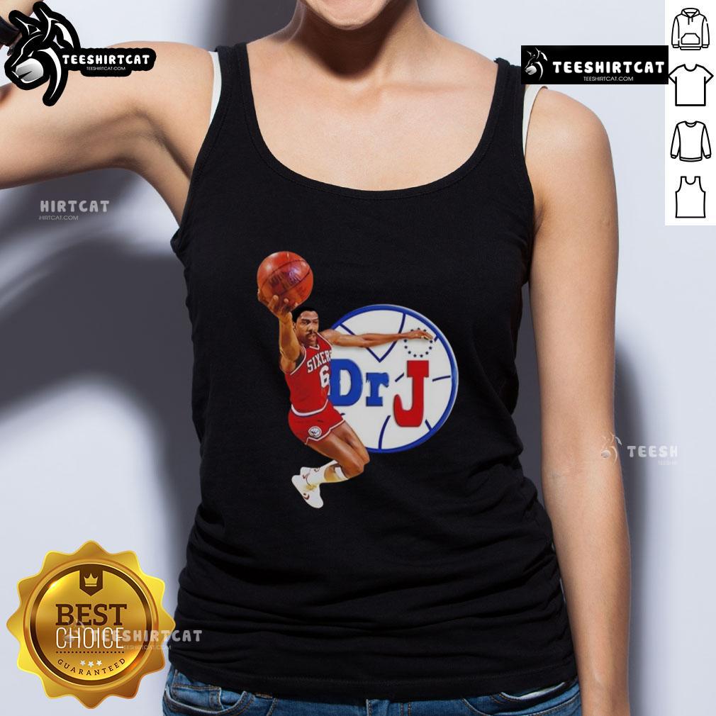 Premium Philadelphia 76ers Dr. J Dunk Tank Top features iconic design perfect for basketball fans and sports enthusiasts.