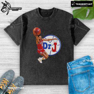 Alt Text: Premium Philadelphia 76ers Dr. J Dunk Washed T-Shirt featuring a vintage design and vibrant team colors for fans.