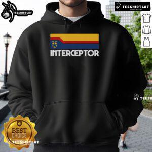 Premium Retro Interceptor Logo Hoodie featuring a stylish design and vibrant colors for a trendy look.