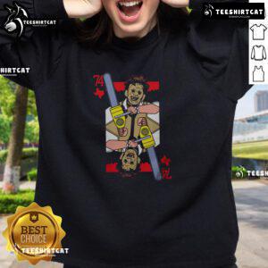 Premium scary Leatherface 74 Texas Chainsaw Massacre horror card sweatshirt featuring iconic horror film graphics.