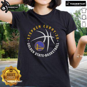 Premium Steph Curry Golden State Warriors player ball ladies tee featuring vibrant graphics and comfortable fit.