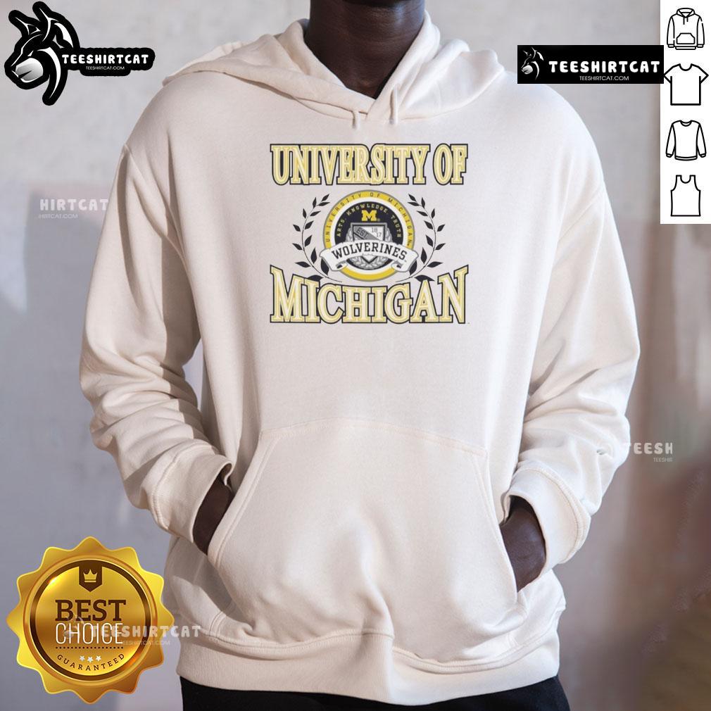 Premium University of Michigan Wolverines laurels logo hoodie in navy blue, perfect for fans and casual wear.