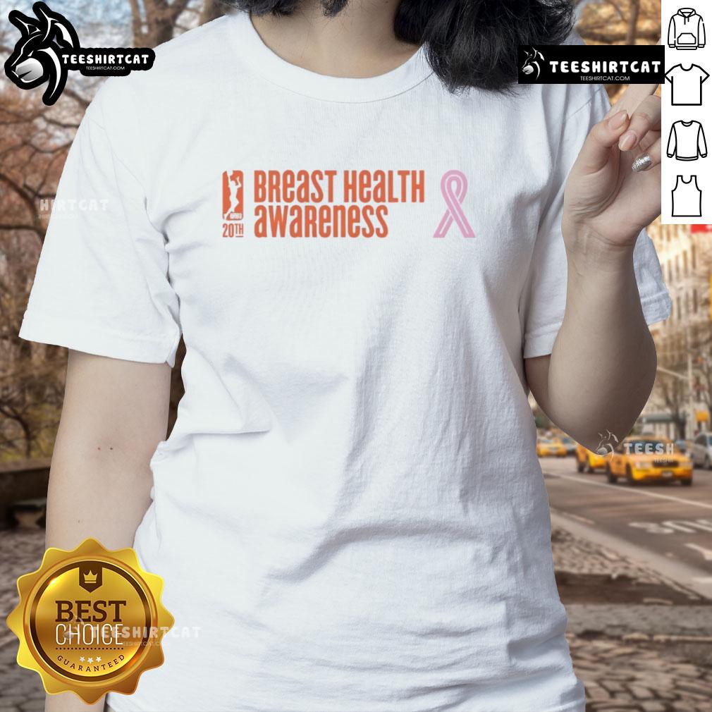 Alt Text: Premium WNBA Breast Health Awareness 20th Ladies Tee showcasing vibrant design for women's health support and style.