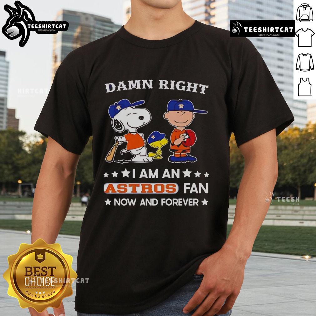 Astros Fan Now And Forever T-Shirt featuring Snoopy and Charlie Brown, perfect for baseball enthusiasts and Peanuts lovers.