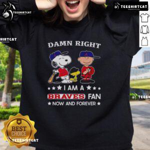 Alt Text: Braves fan sweatshirt featuring Snoopy and Charlie Brown, showcasing team spirit and playful design for fans.