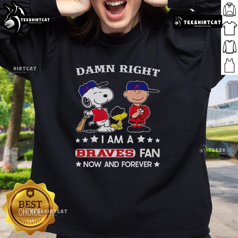 Alt Text: Braves fan sweatshirt featuring Snoopy and Charlie Brown, showcasing team spirit and playful design for fans.