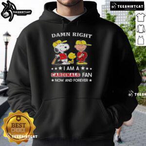 Alt Text: Snoopy and Charlie Brown wearing a Cardinals fan hoodie, showcasing team spirit and style for dedicated fans.