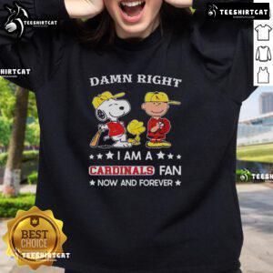 Alt Text: Snoopy and Charlie Brown on a stylish sweatshirt, showcasing pride as a Cardinals fan now and forever.