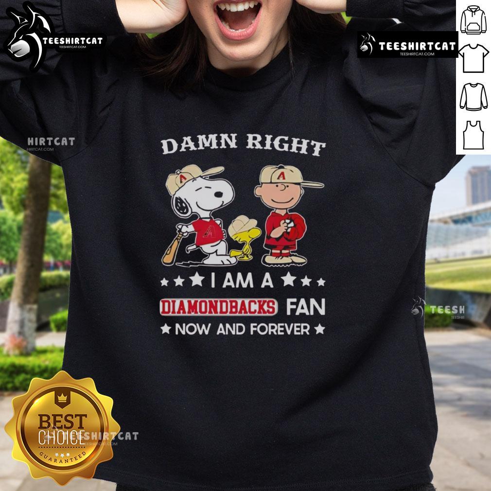 Alt Text: Snoopy and Charlie Brown on a sweatshirt, showcasing pride as a Diamondbacks fan now and forever.