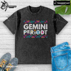 Alt Text: Pretty Gemini Periodt Tribal Pattern Washed T-Shirt featuring a vibrant geometric design on a soft fabric.