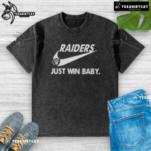 Alt Text: Pretty Las Vegas Raiders Football 'Just Win Baby' washed t-shirt in black, perfect for fans and game day attire.