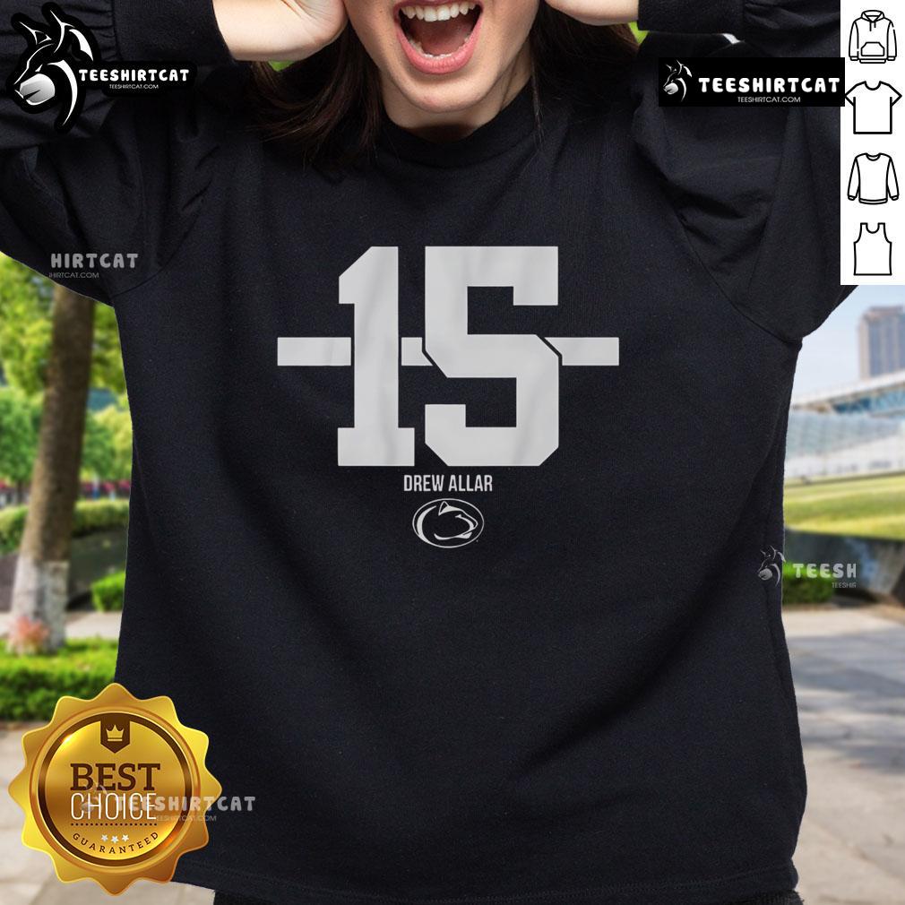 Alt Text: Drew Allar Penn State Football sweatshirt, featuring name and number 15 in stylish stripe design.
