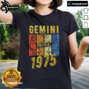 Top Gemini Since 1975 Retro Ladies Tee featuring vintage design and astrology theme for stylish Gemini women.