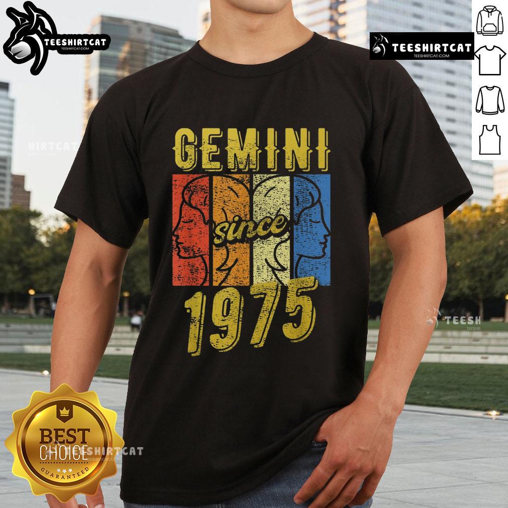 Top Gemini Since 1975 Retro T-Shirt featuring vintage design and zodiac symbol, perfect for astrology enthusiasts.