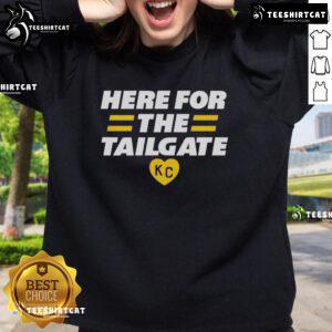 Cozy Kansas City sweatshirt for tailgating, featuring bold 'Top Here for The Tailgate' design in team colors.