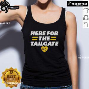 Stylish Kansas City tank top featuring 'Top Here for The Tailgate' design, perfect for game day and tailgating events.