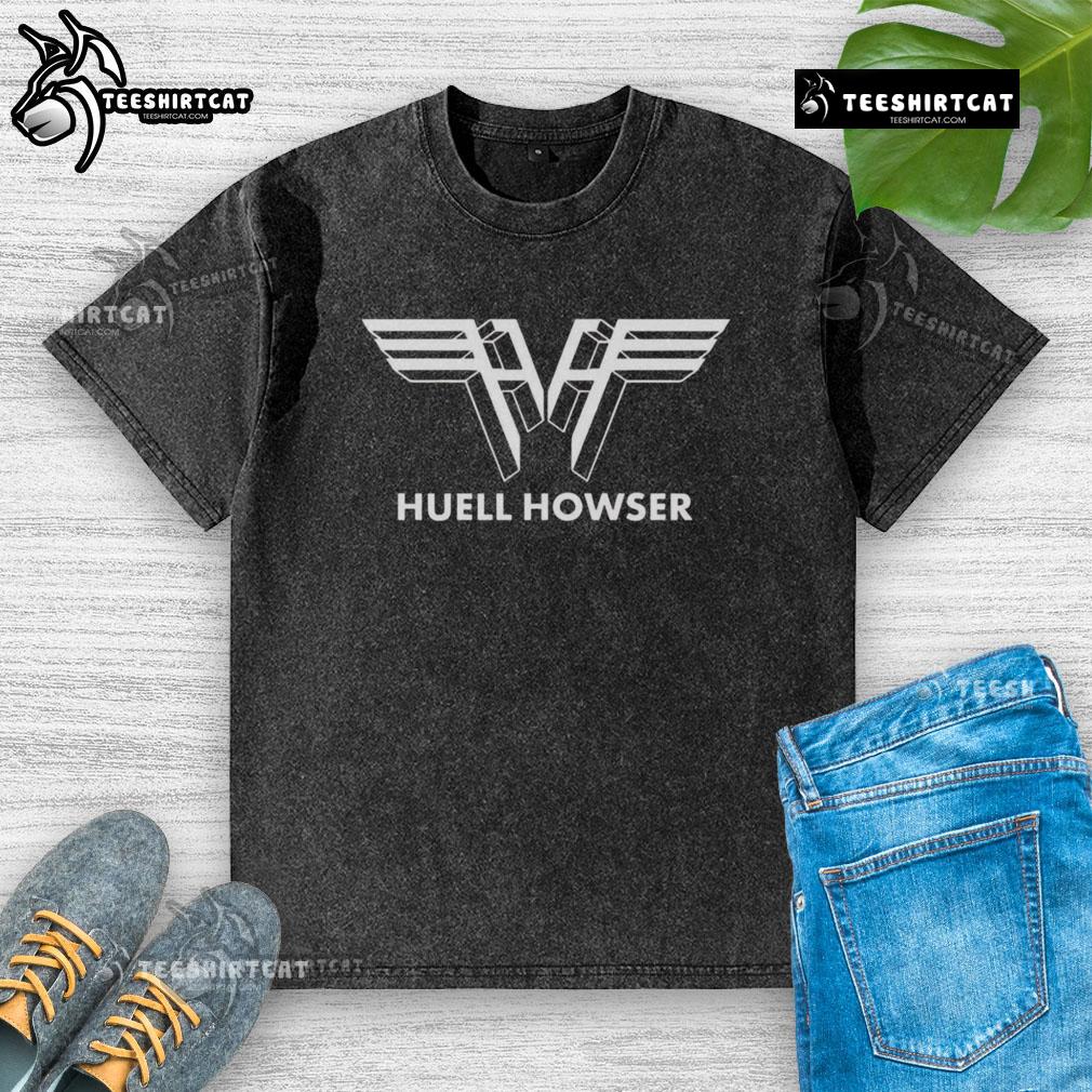 Top Huell Howser logo on a washed t-shirt, featuring a vintage style and soft fabric for comfort and casual wear.
