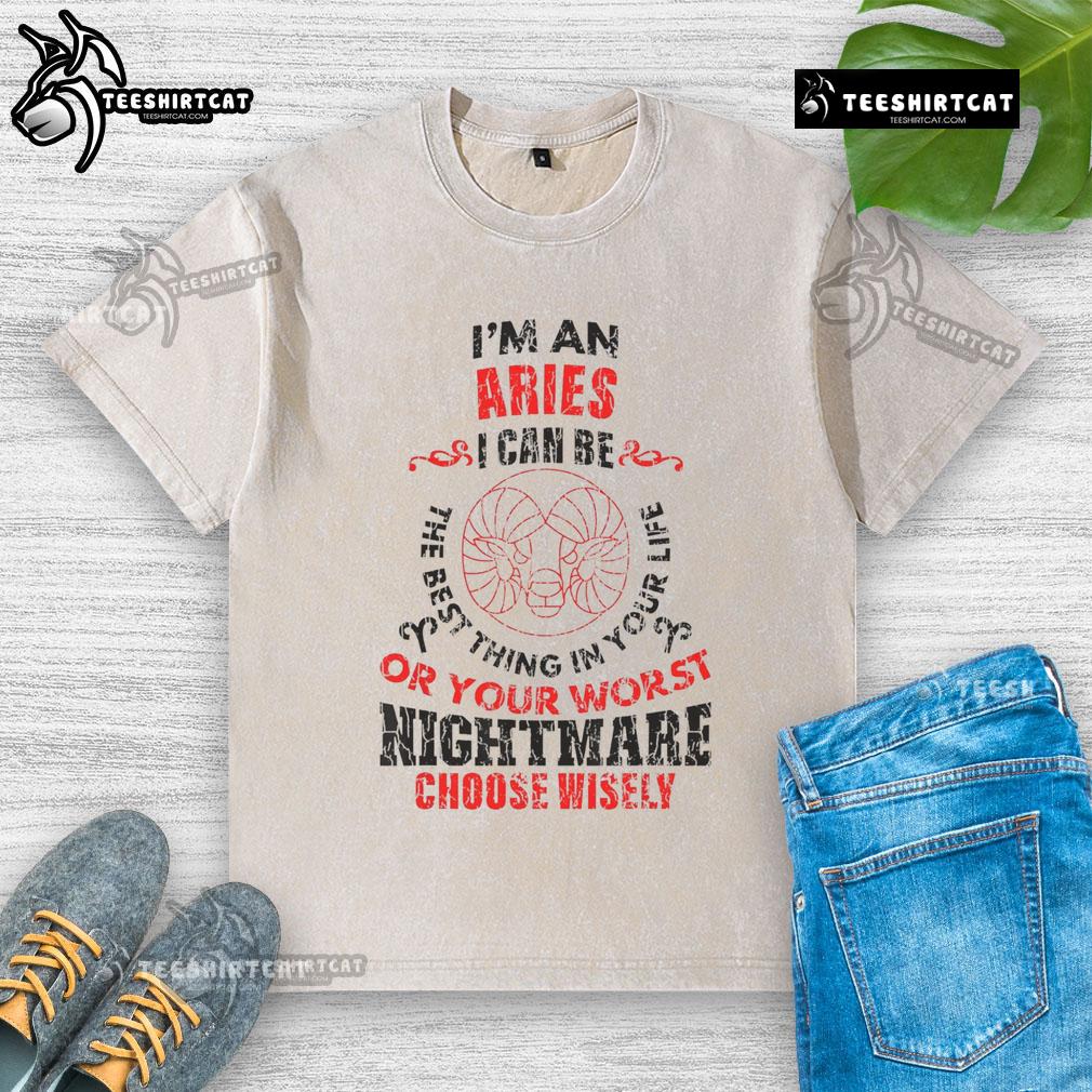 Washed T-shirt featuring 'Top I'm an Aries' design, highlighting the duality of Aries personality.