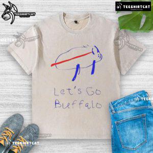 Top Lets Go Buffalo Football drawing logo on a washed t-shirt, perfect for fans celebrating their team spirit.