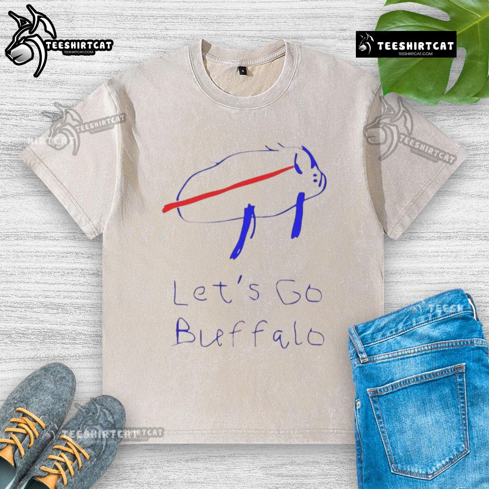 Top Lets Go Buffalo Football drawing logo on a washed t-shirt, perfect for fans celebrating their team spirit.