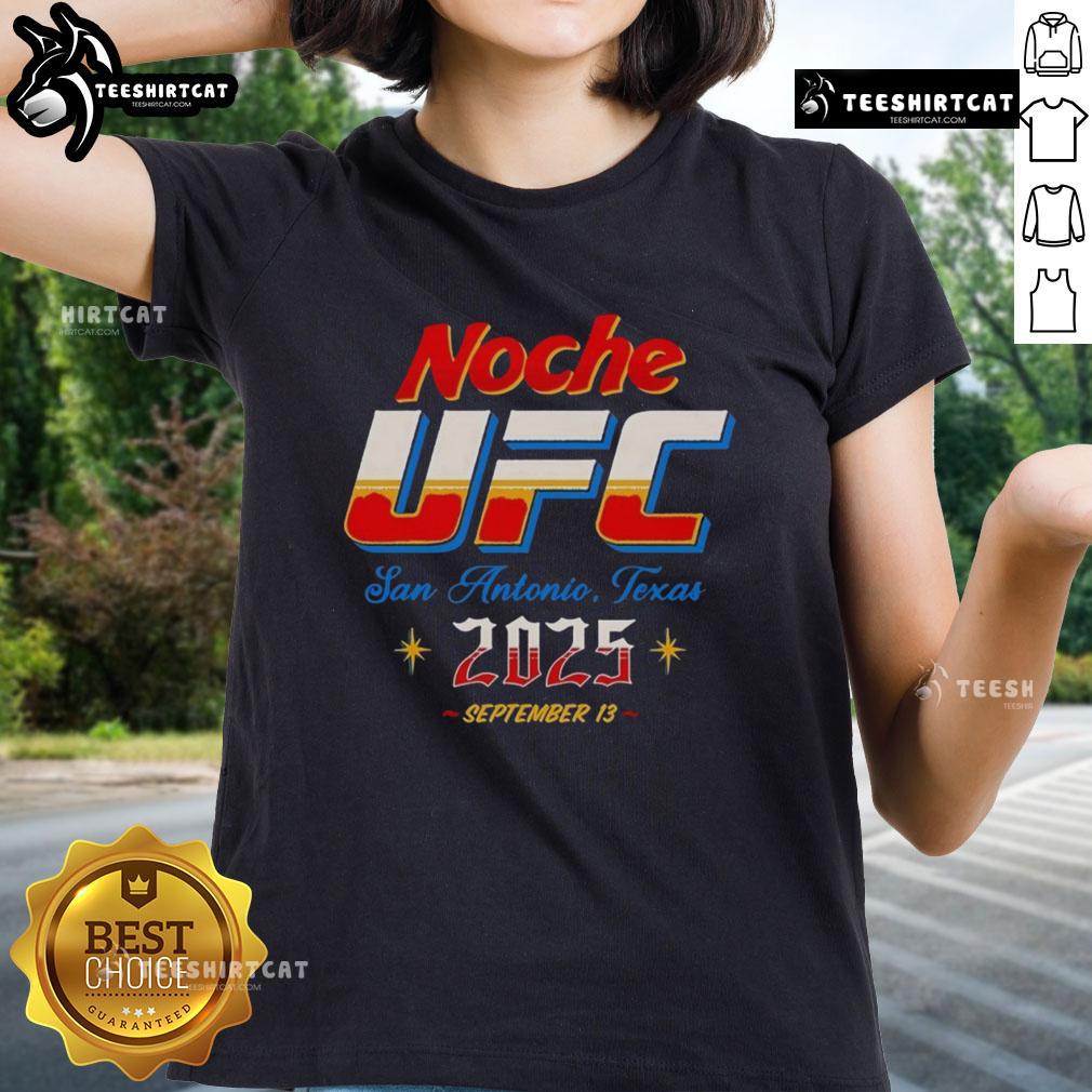 Top Noche UFC 2025 San Antonio Texas Ladies Tee featuring vibrant design for fans of mixed martial arts style.