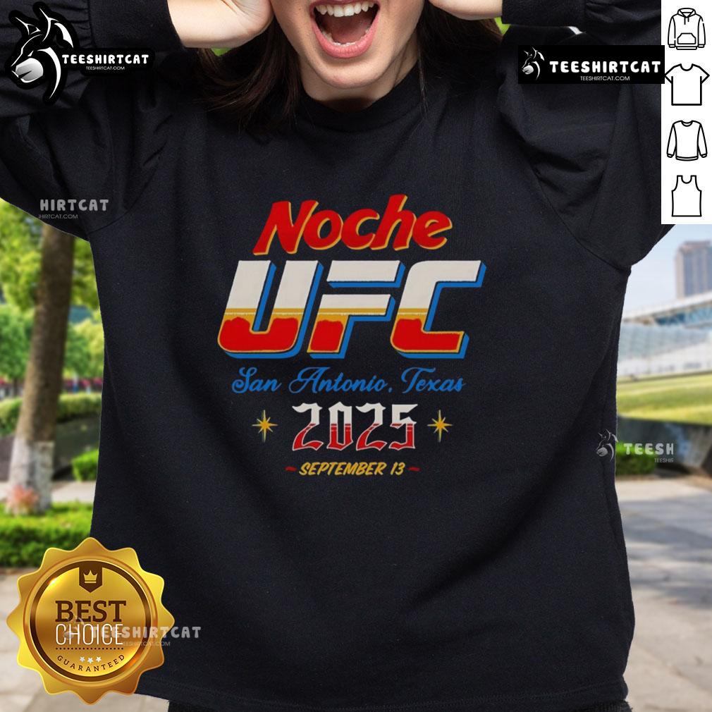 Top Noche UFC 2025 sweatshirt featuring vibrant design, perfect for fans in San Antonio, Texas.