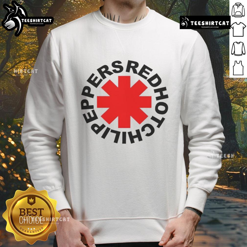 Alt Text: Stylish Top Red Hot Chilli Peppers sweatshirt featuring vibrant band logo design on soft fabric.