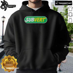 Top Subvert Subway Parody Logo Hoodie featuring a playful twist on the iconic subway logo design.