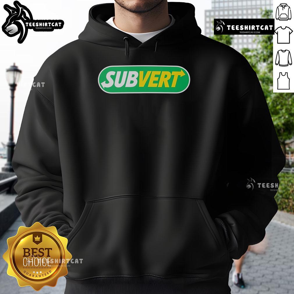 Top Subvert Subway Parody Logo Hoodie featuring a playful twist on the iconic subway logo design.