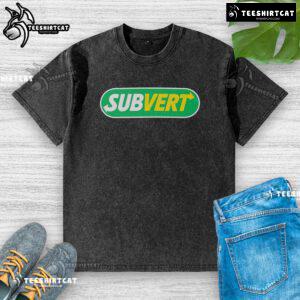 Top Subvert Subway Parody Logo on a washed t-shirt, featuring a vibrant graphic design for casual streetwear enthusiasts.